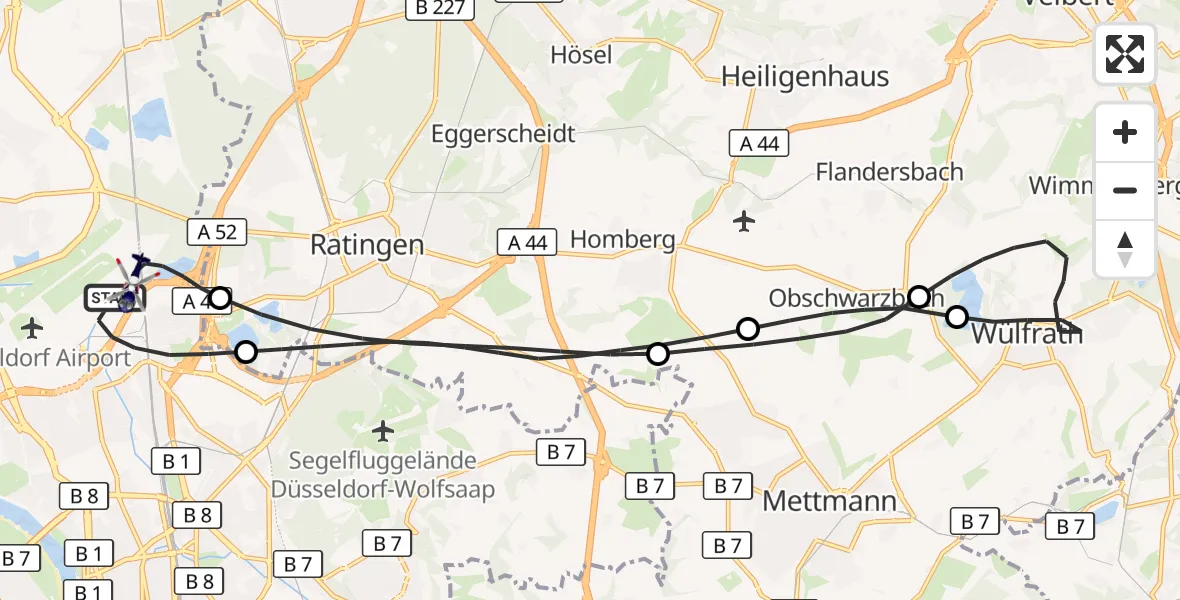 Flugroute Polizeihubschrauber Düsseldorf Flughafen - Düsseldorf Flughafen, 13 Oktober 2026, 06:52