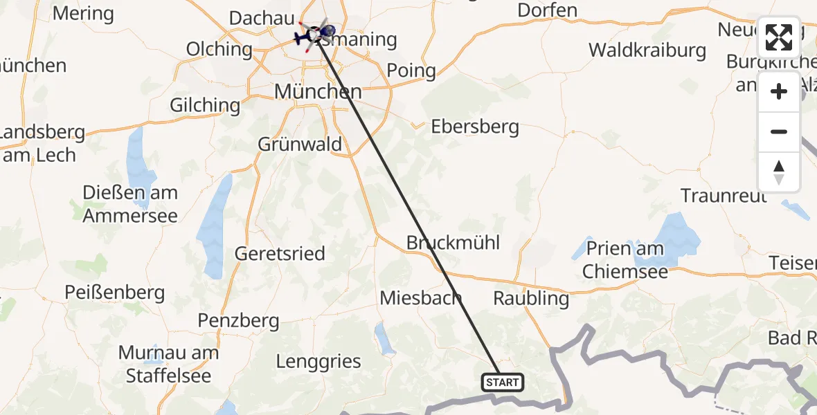 Flugroute Polizeihubschrauber Kiefersfelden - Oberschleißheim, 13 Oktober 2026, 07:19