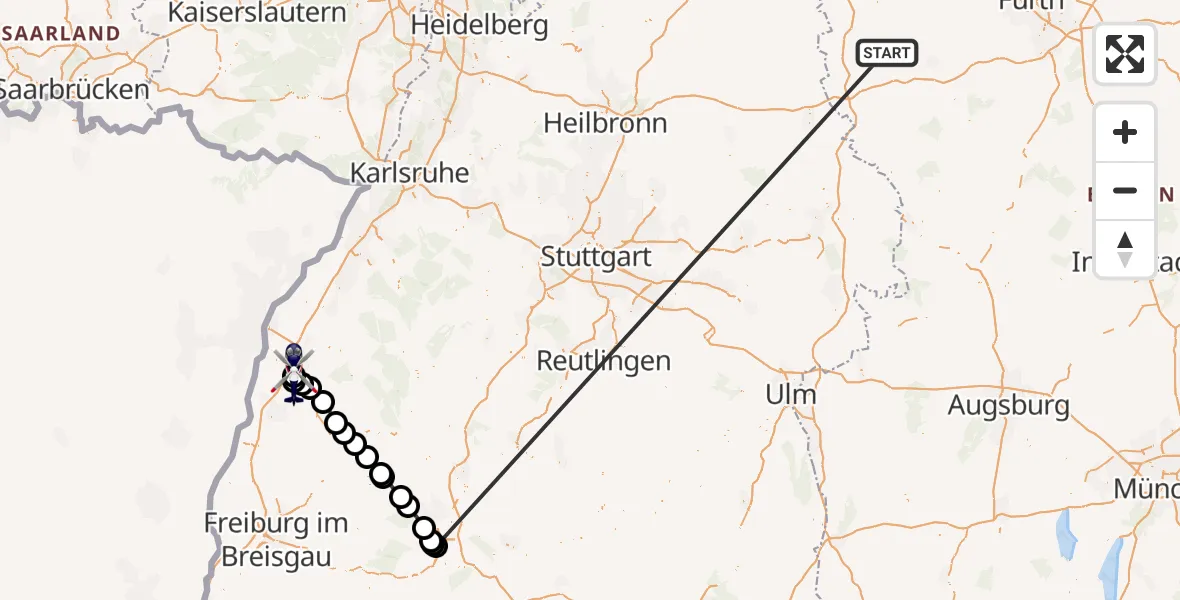 Flugroute Polizeihubschrauber Colmberg - Offenburg-Baden Flugplatz, 13 Oktober 2026, 07:22