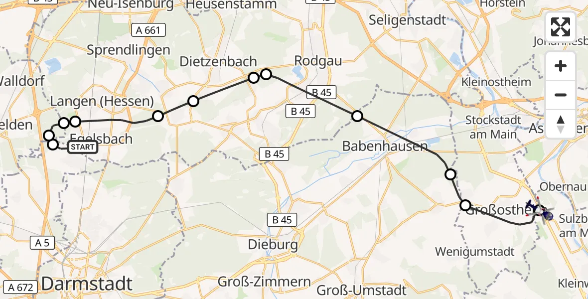 Flugroute Polizeihubschrauber Flughafen Frankfurt-Egelsbach - Niedernberg, 13 Oktober 2026, 07:23