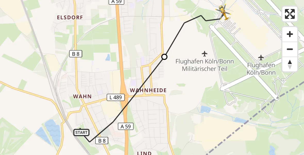 Flugroute Rettungshubschrauber Köln - Köln Bonn Flughafen, 13 Oktober 2026, 07:23