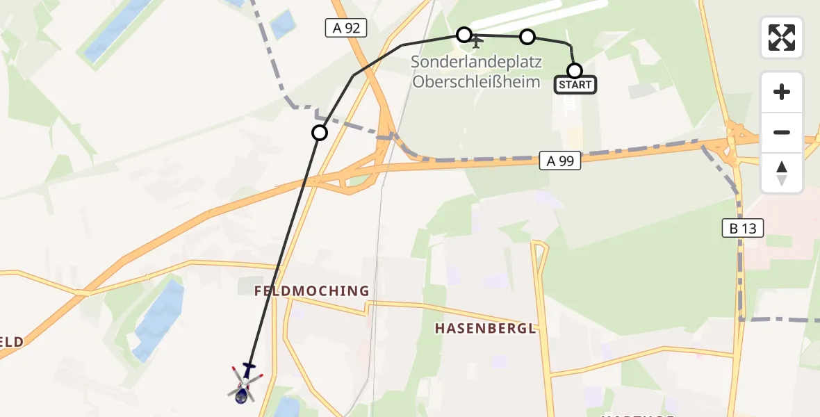 Flugroute Polizeihubschrauber Oberschleißheim - München, 13 Oktober 2026, 07:26
