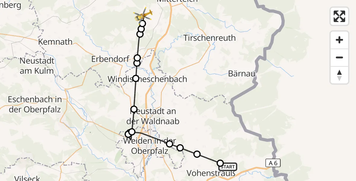 Flugroute Ambulanzhubschrauber Pleystein - Fuchsmühl, 13 Oktober 2026, 07:30