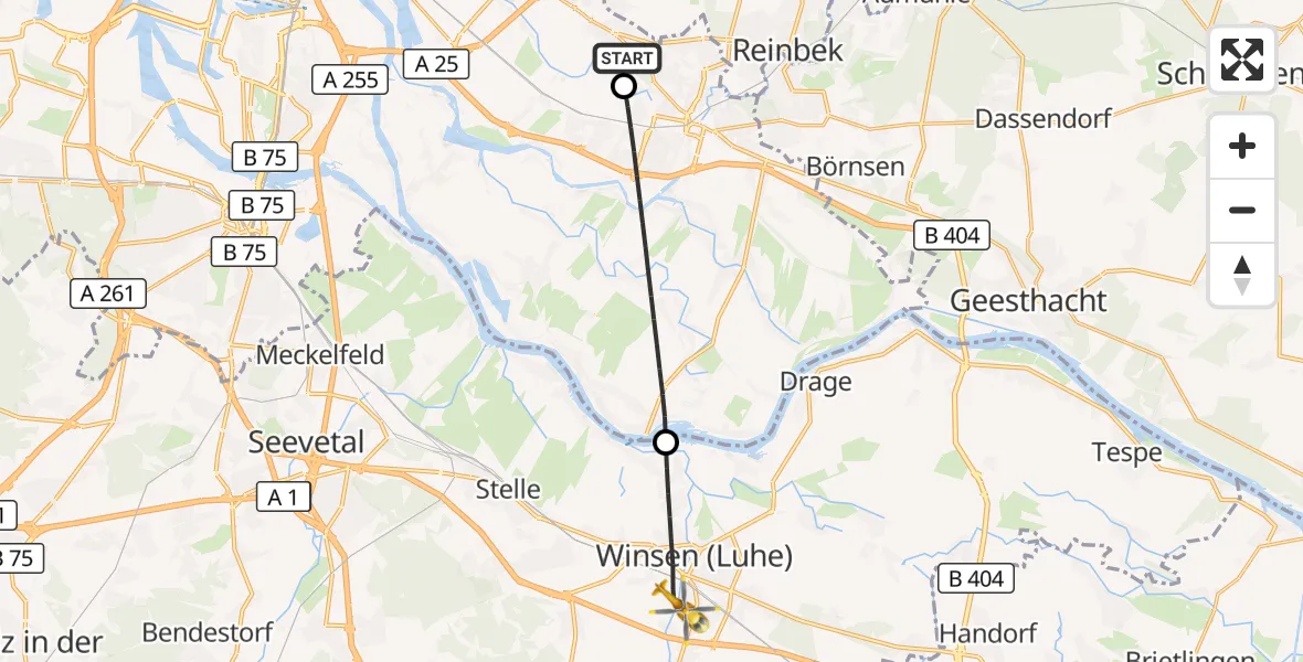 Flugroute Rettungshubschrauber Christoph Hansa ADAC Hubschrauberlandeplatz - Winsen (Luhe), 13 Oktober 2026, 07:31