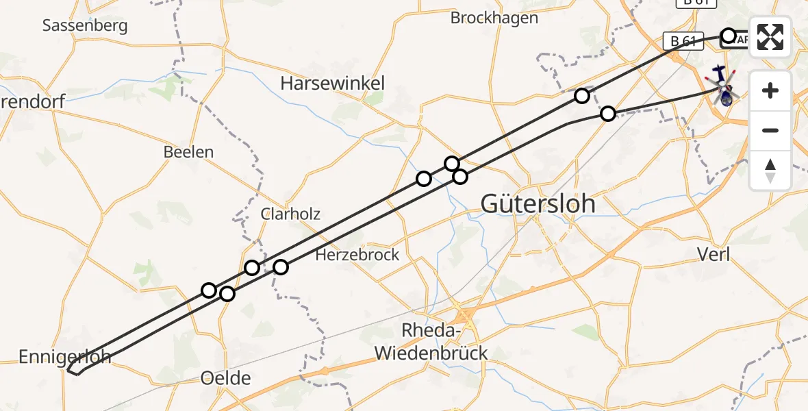 Flugroute Polizeihubschrauber Luftrettungszentrum Bielefeld - Bielefeld, 13 Oktober 2026, 07:47