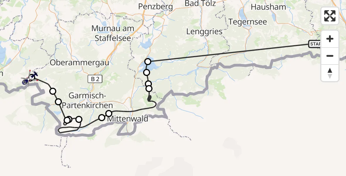 Flugroute Polizeihubschrauber Kiefersfelden - Halblech, 13 Oktober 2026, 07:51