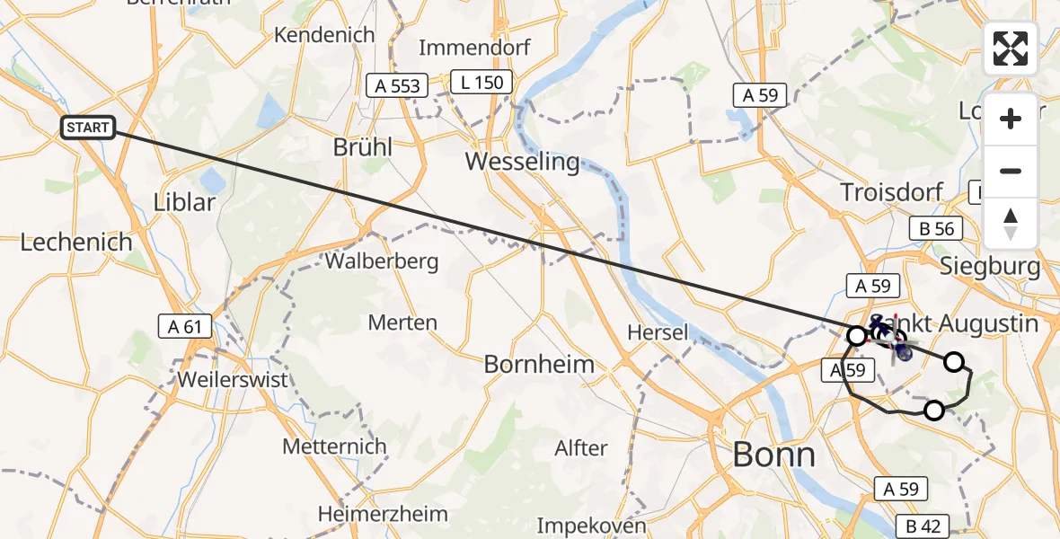 Flugroute Polizeihubschrauber Erftstadt - Bonn-Hangelar Flugplatz, 13 Oktober 2026, 07:57