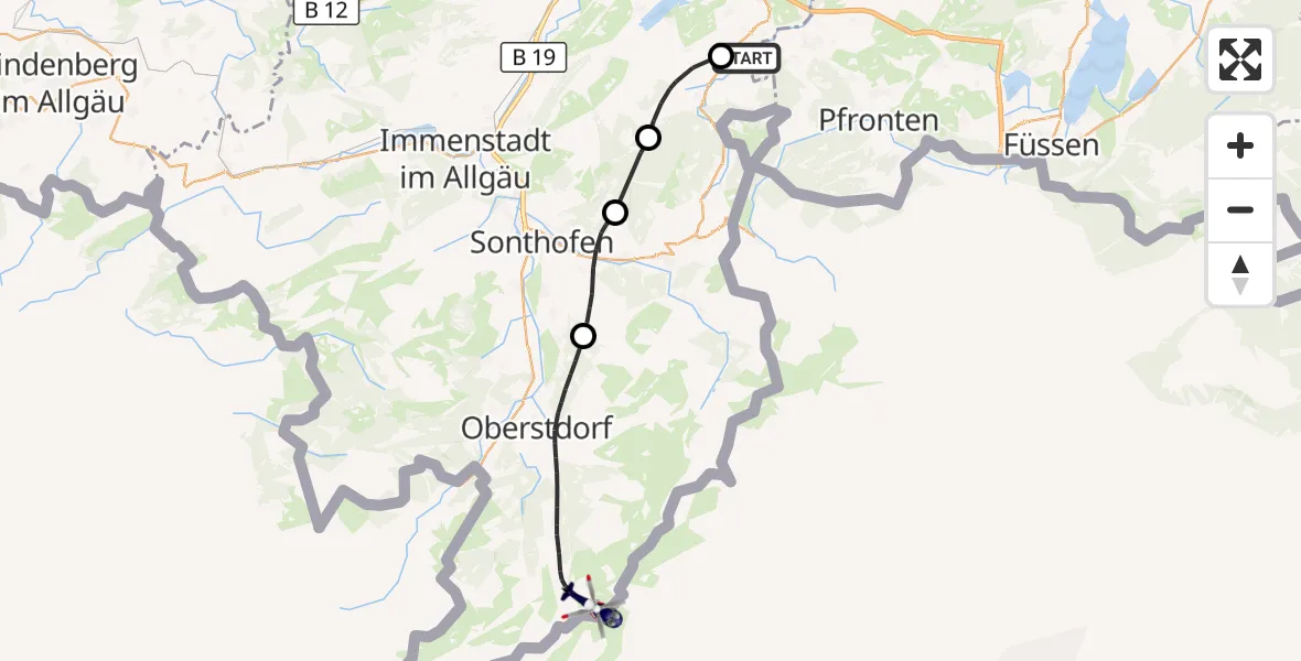 Flugroute Polizeihubschrauber Oy-Mittelberg - Oberstdorf, 13 Oktober 2026, 08:03