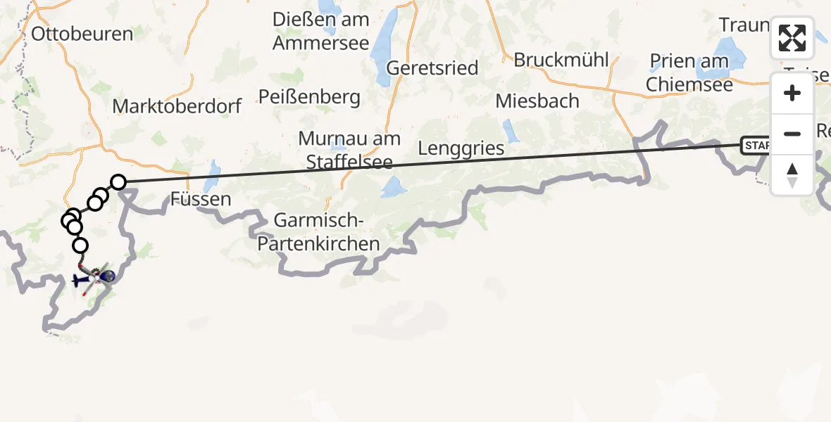 Flugroute Polizeihubschrauber Ruhpolding - Oberstdorf, 13 Oktober 2026, 08:03