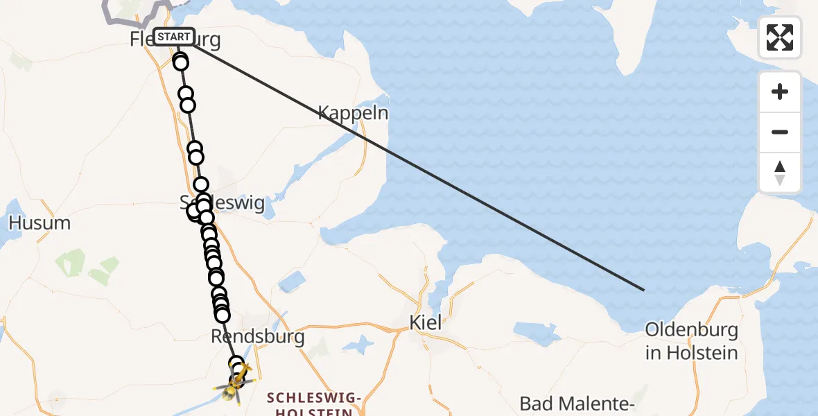 Flugroute Ambulanzhubschrauber Flensburg - Hörsten, 13 Oktober 2026, 08:05