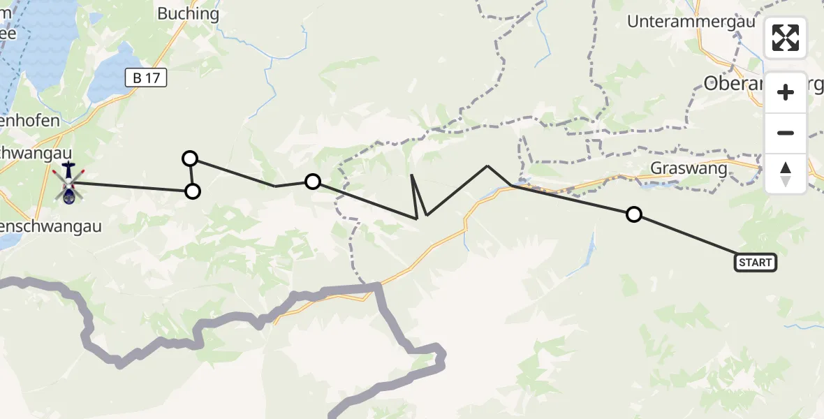 Flugroute Polizeihubschrauber Farchant - Schwangau, 13 Oktober 2026, 08:05