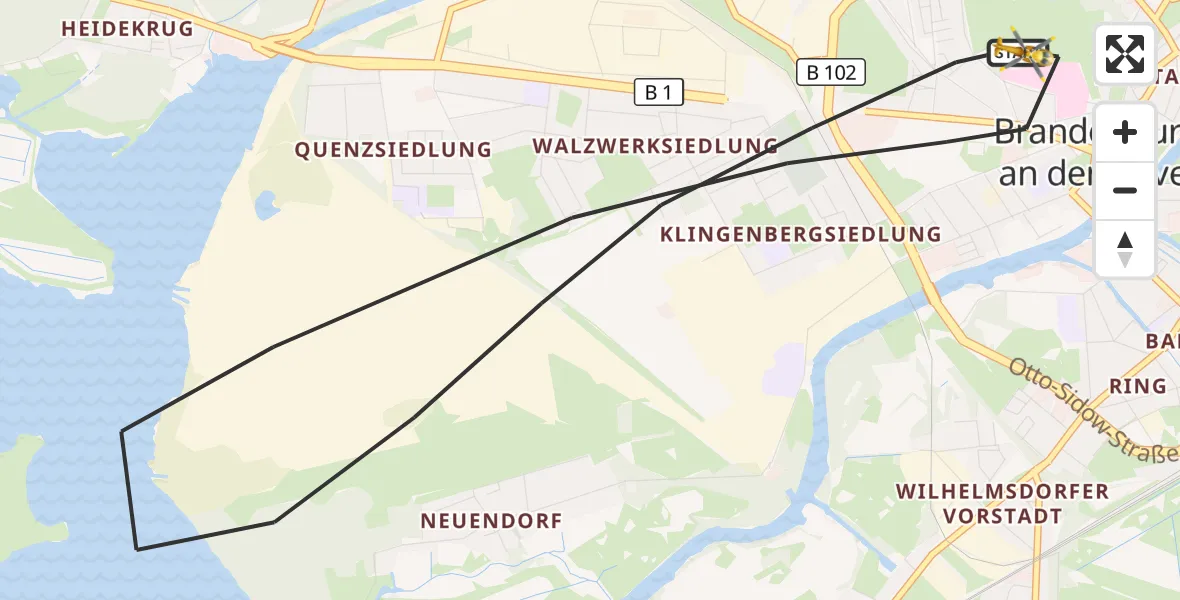 Flugroute Rettungshubschrauber Brandenburg an der Havel - Brandenburg an der Havel, 13 Oktober 2026, 08:06