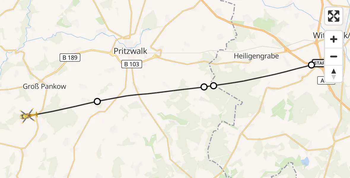 Flugroute Rettungshubschrauber Wittstock/Dosse - Groß Pankow (Prignitz), 13 Oktober 2026, 08:06