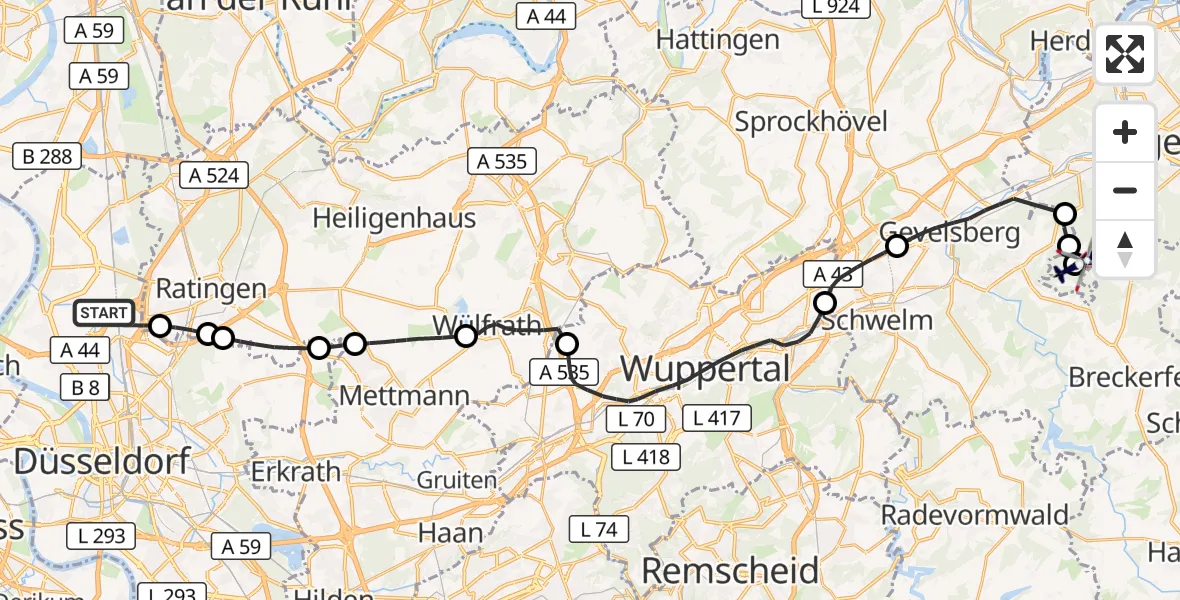 Flugroute Polizeihubschrauber Düsseldorf Flughafen - Hagen-Hof-Wahl Flugplatz, 13 Oktober 2026, 08:09