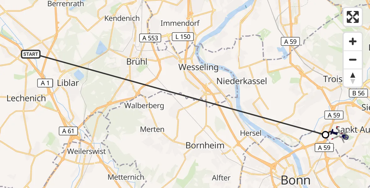 Flugroute Polizeihubschrauber Erftstadt - Sankt Augustin, 13 Oktober 2026, 08:10