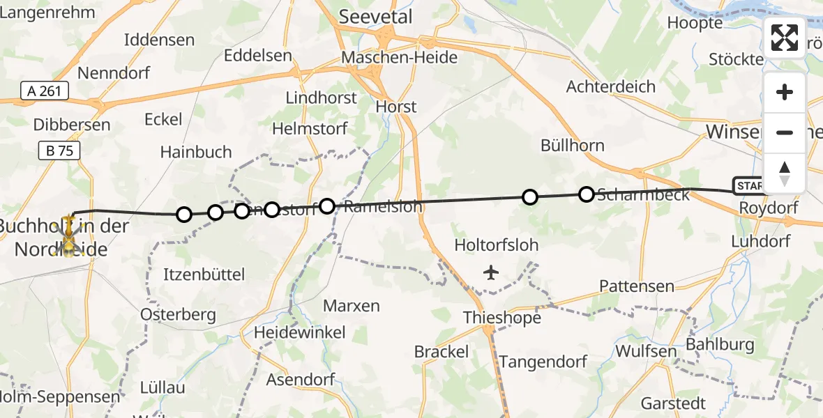 Flugroute Rettungshubschrauber Winsen (Luhe) - Buchholz in der Nordheide, 13 Oktober 2026, 08:11