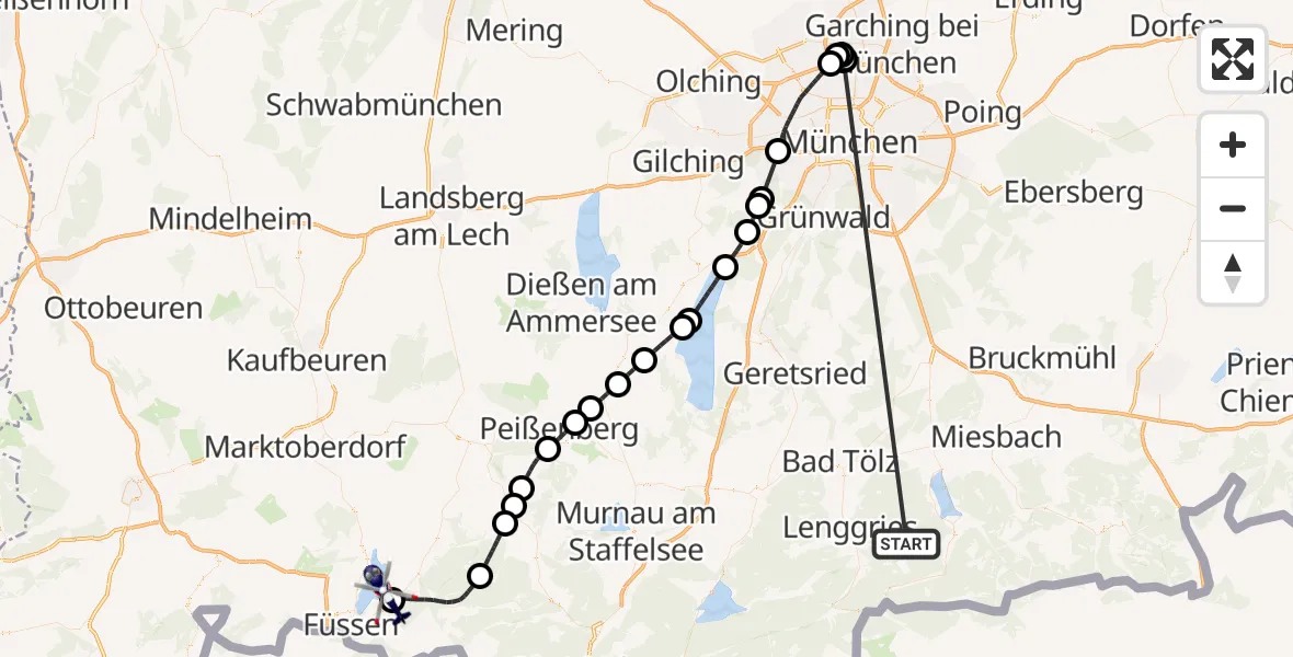 Flugroute Polizeihubschrauber Kreuth - Schwangau, 13 Oktober 2026, 08:19
