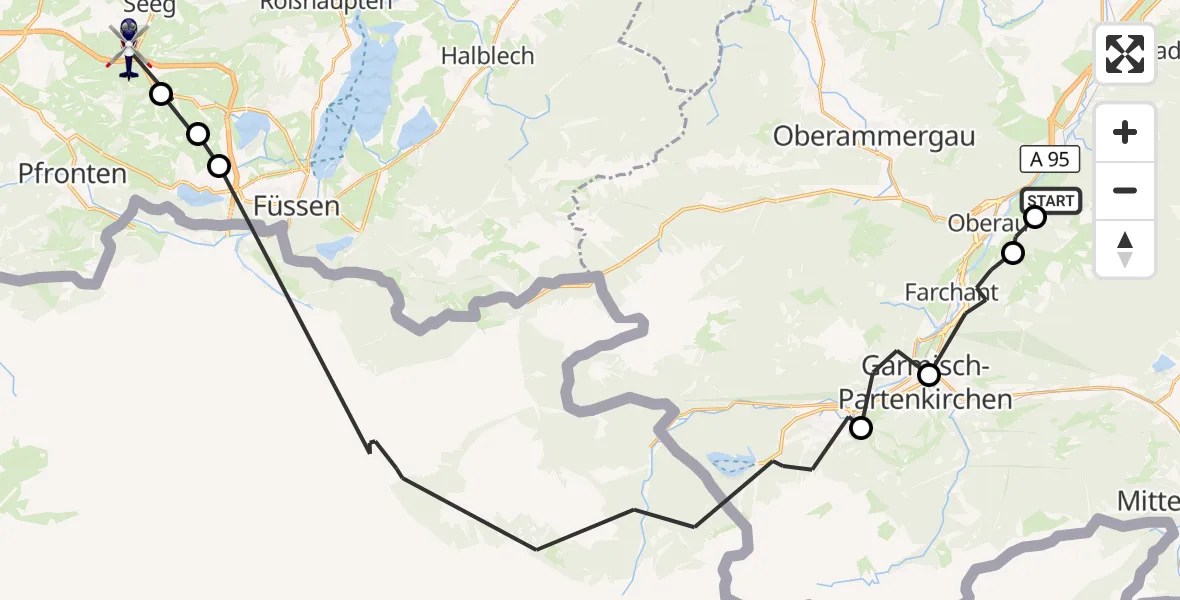 Flugroute Polizeihubschrauber Eschenlohe - Seeg, 13 Oktober 2026, 08:20