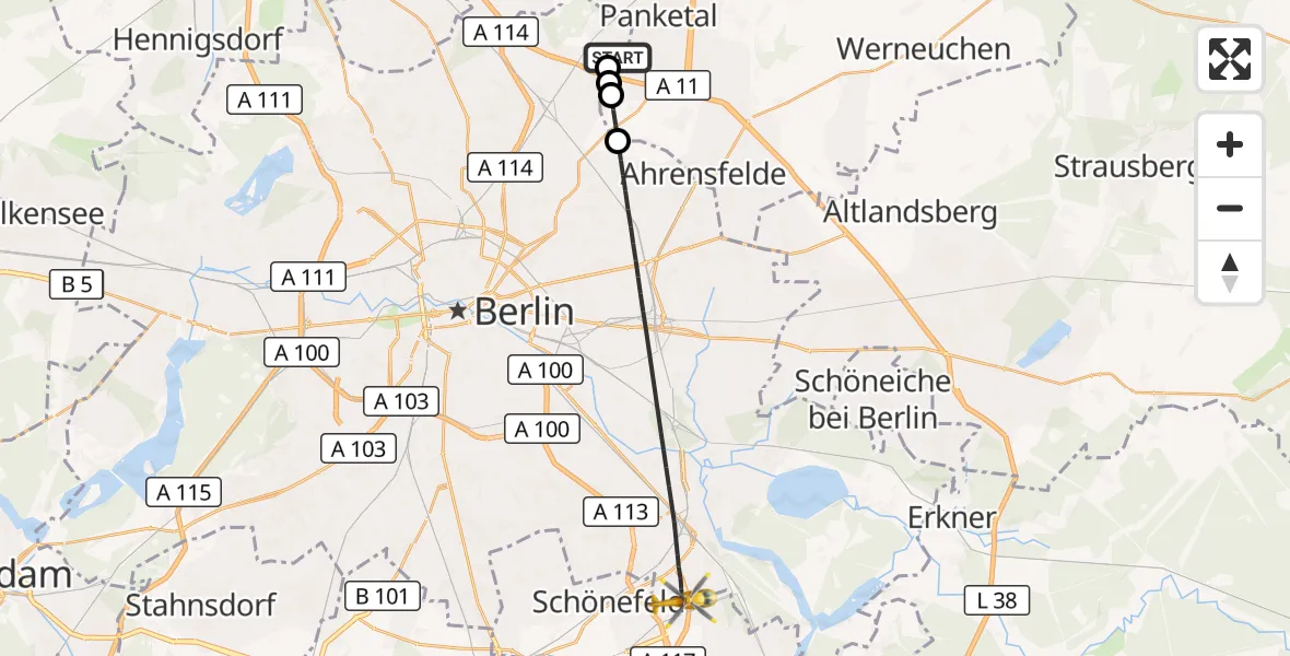 Flugroute Rettungshubschrauber Helios Clinic Berlin-Buch - Schönefeld, 13 Oktober 2026, 08:24