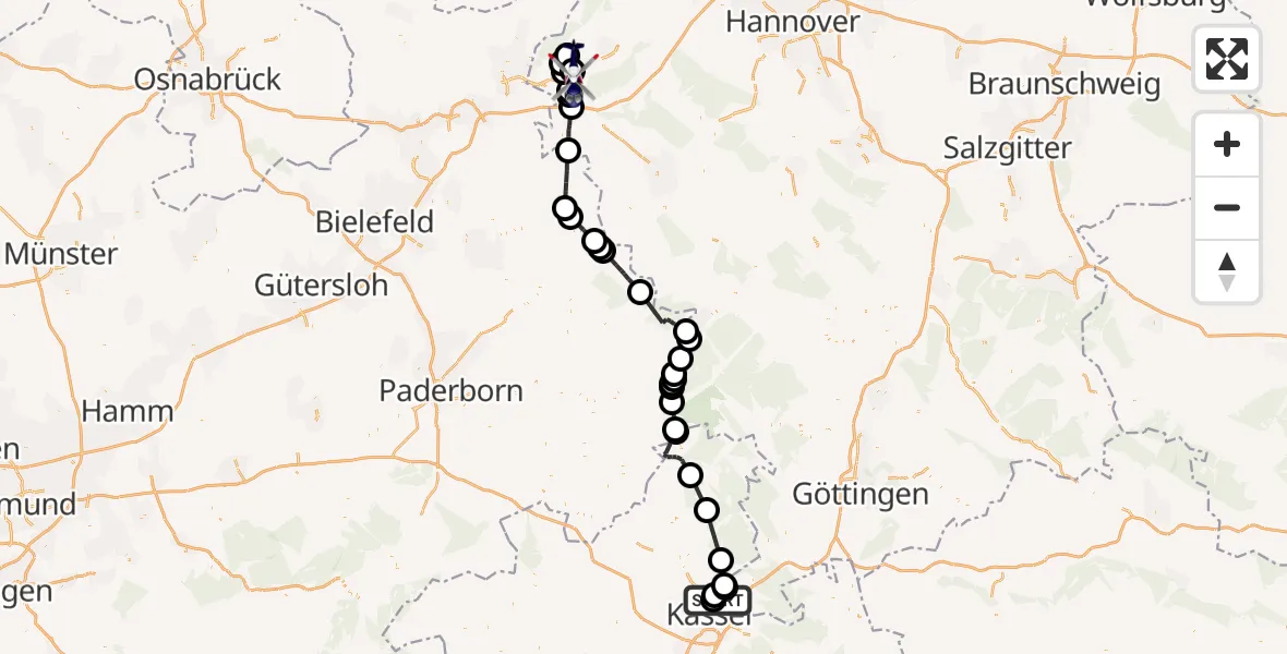 Flugroute Polizeihubschrauber Fuldatal - Obernkirchen, 13 Oktober 2026, 08:24