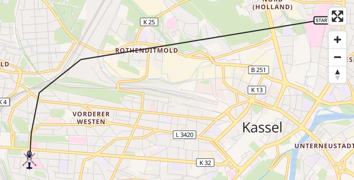 Flugroute Polizeihubschrauber Kassel - Kassel, 13 Oktober 2026, 08:25