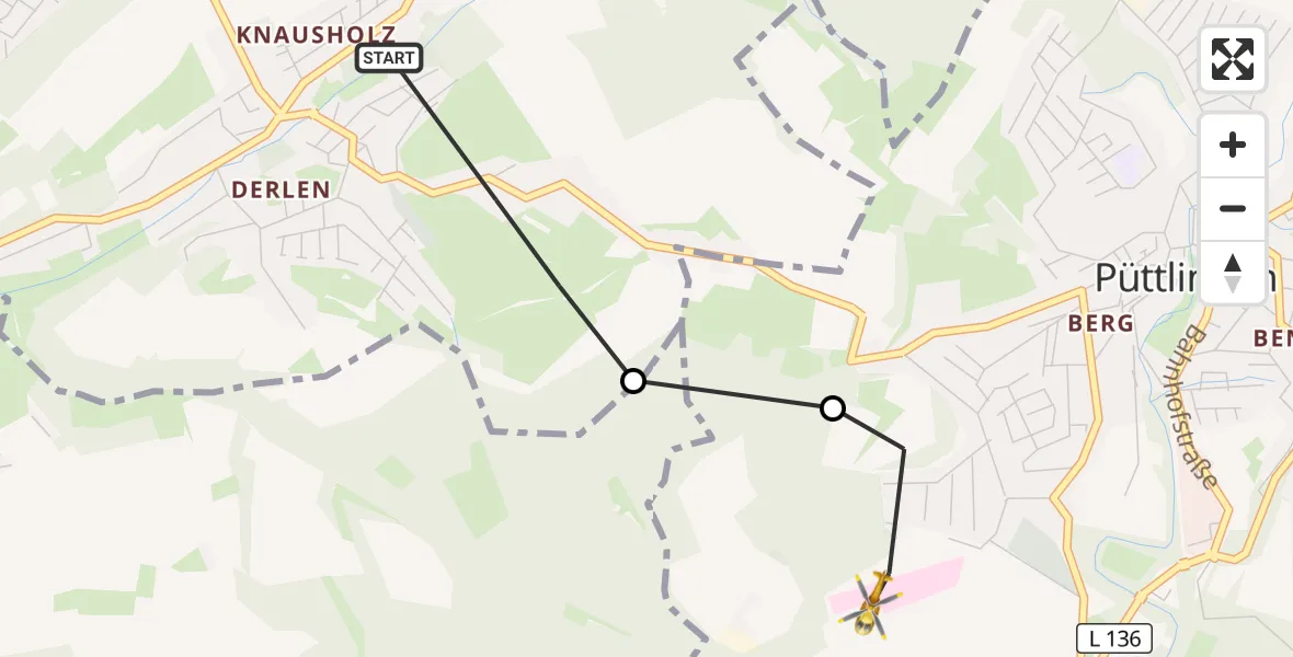 Flugroute Rettungshubschrauber Schwalbach - Püttlingen, 13 Oktober 2026, 08:25