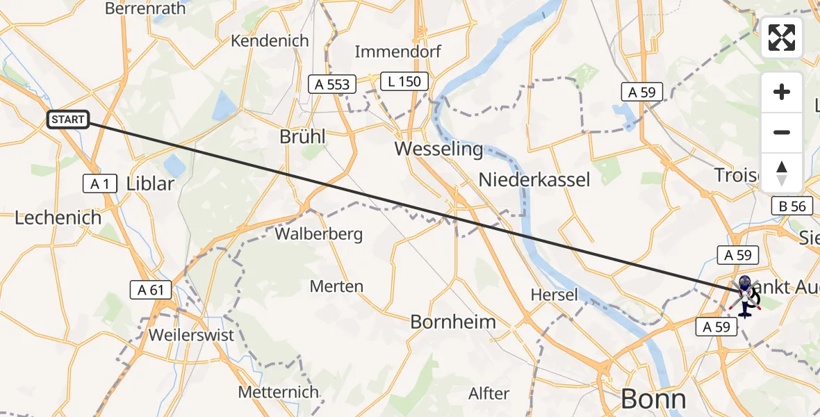 Flugroute Polizeihubschrauber Erftstadt - Sankt Augustin, 13 Oktober 2026, 08:25