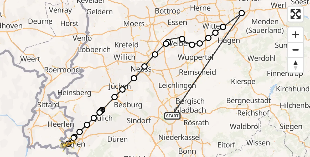 Flugroute Rettungshubschrauber Köln - Aachen Hospital, 13 Oktober 2026, 08:30