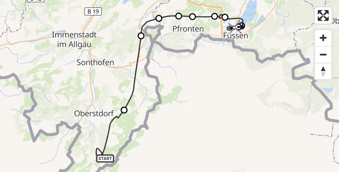 Flugroute Polizeihubschrauber Oberstdorf - Füssen, 13 Oktober 2026, 08:30