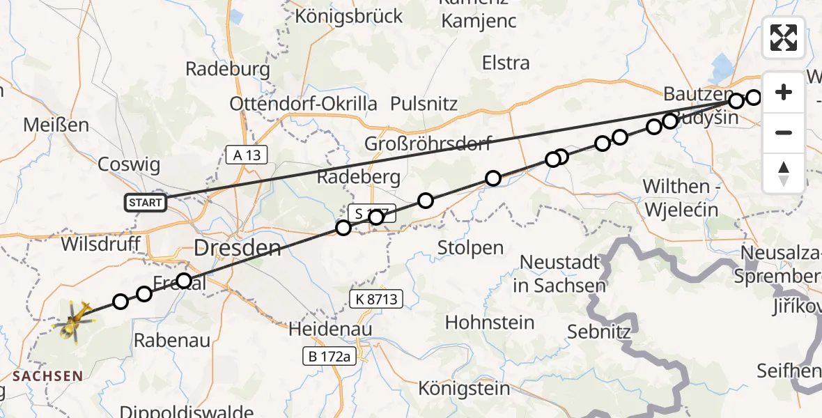 Flugroute Rettungshubschrauber Dresden - Tharandt, 13 Oktober 2026, 08:30