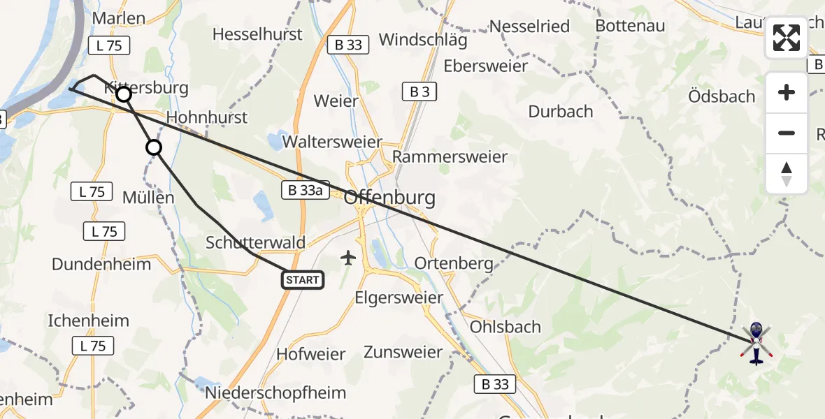 Flugroute Polizeihubschrauber Schutterwald - Nordrach, 13 Oktober 2026, 08:33