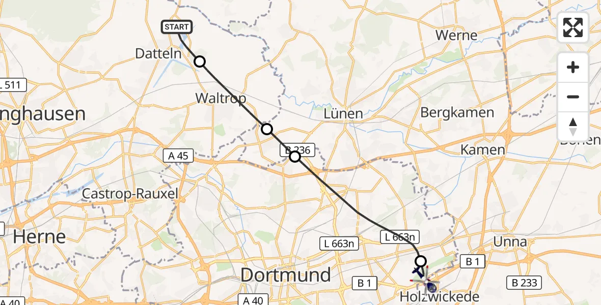 Flugroute Polizeihubschrauber Datteln - Dortmund Flughafen, 13 Oktober 2026, 08:34