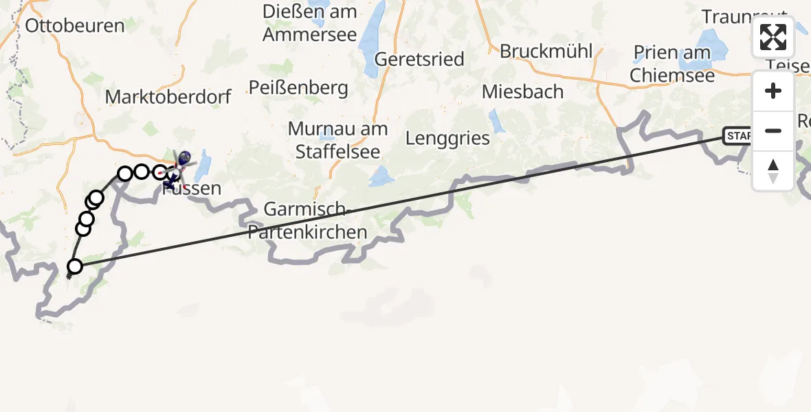 Flugroute Polizeihubschrauber Ruhpolding - Hopferau, 13 Oktober 2026, 08:34