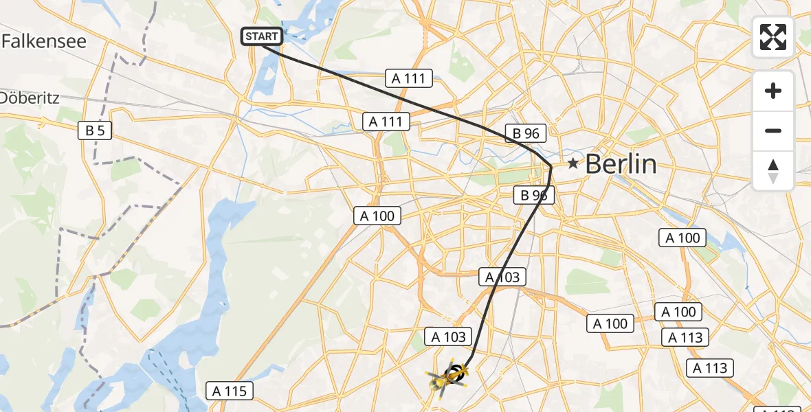 Flugroute Rettungshubschrauber Berlin - Charité Clinic Benjamin Franklin Campus, 13 Oktober 2026, 08:37