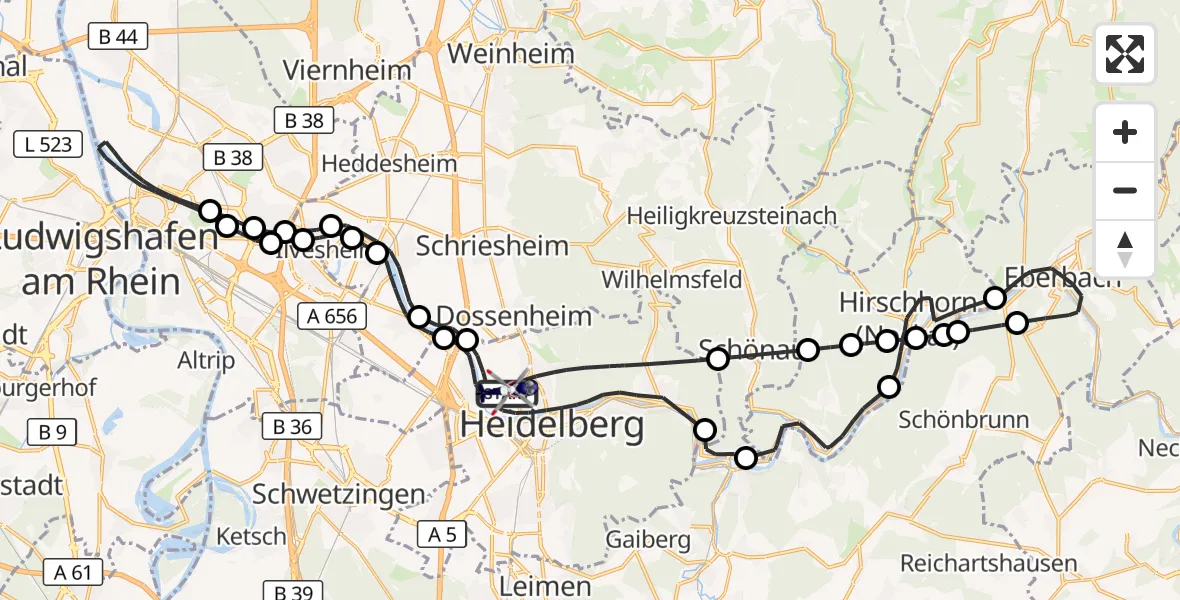 Flugroute Polizeihubschrauber Heidelberg - Heidelberg, 13 Oktober 2026, 08:38