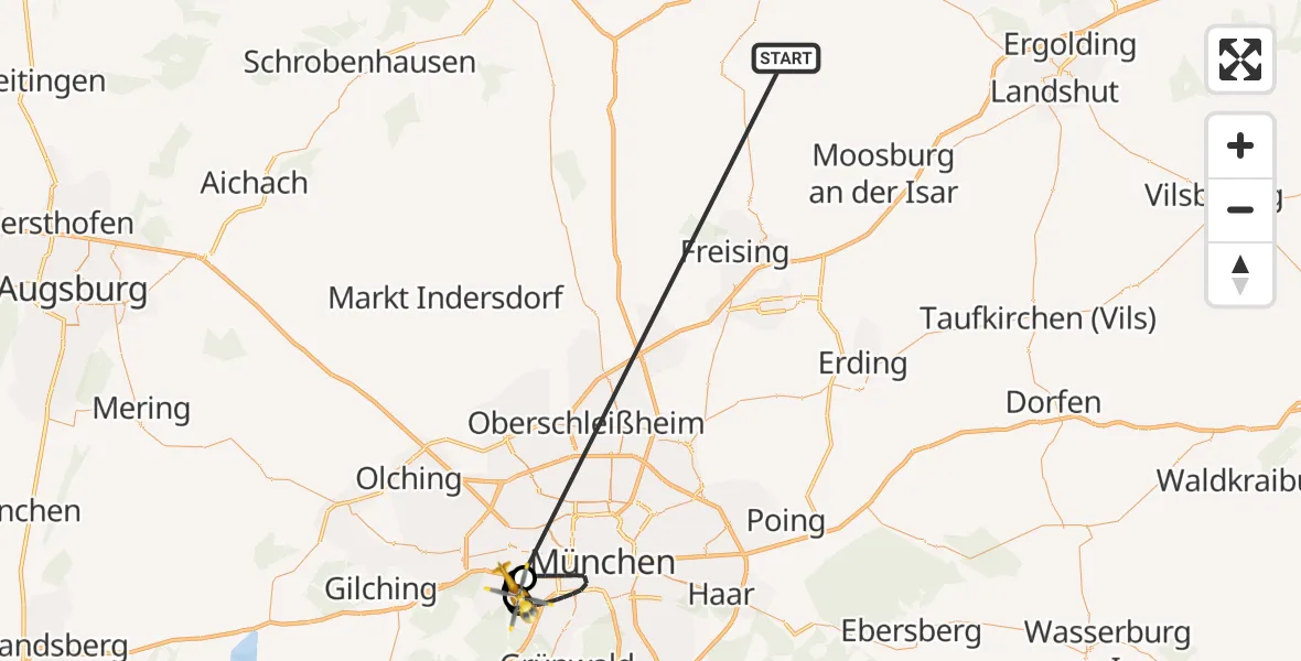 Flugroute Rettungshubschrauber Rudelzhausen - DRF Air Rescue München Hubschrauberlandeplatz, 13 Oktober 2026, 08:39