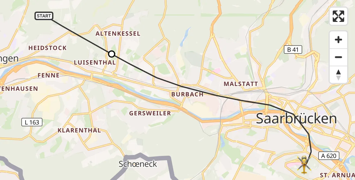 Flugroute Rettungshubschrauber Völklingen - Saarbrücken, 13 Oktober 2026, 08:39