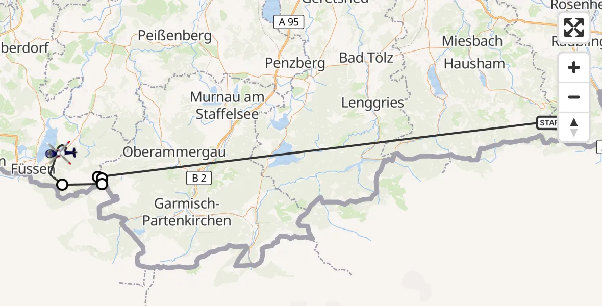 Flugroute Polizeihubschrauber Kiefersfelden - Schwangau, 13 Oktober 2026, 08:41