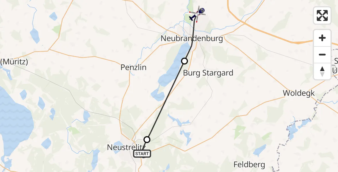 Flugroute Polizeihubschrauber Neustrelitz - Trollenhagen, 13 Oktober 2026, 08:43