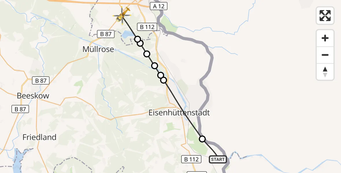Flugroute Rettungshubschrauber Neißemünde - Frankfurt (Oder), 13 Oktober 2026, 08:44