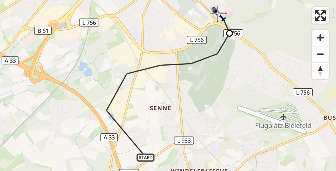 Flugroute Polizeihubschrauber Bielefeld - Luftrettungszentrum Bielefeld, 13 Oktober 2026, 08:45