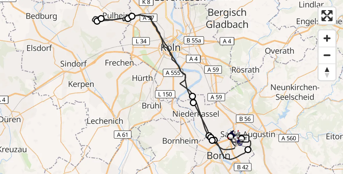 Flugroute Polizeihubschrauber Bonn-Hangelar Flugplatz - Sankt Augustin, 13 Oktober 2026, 08:45