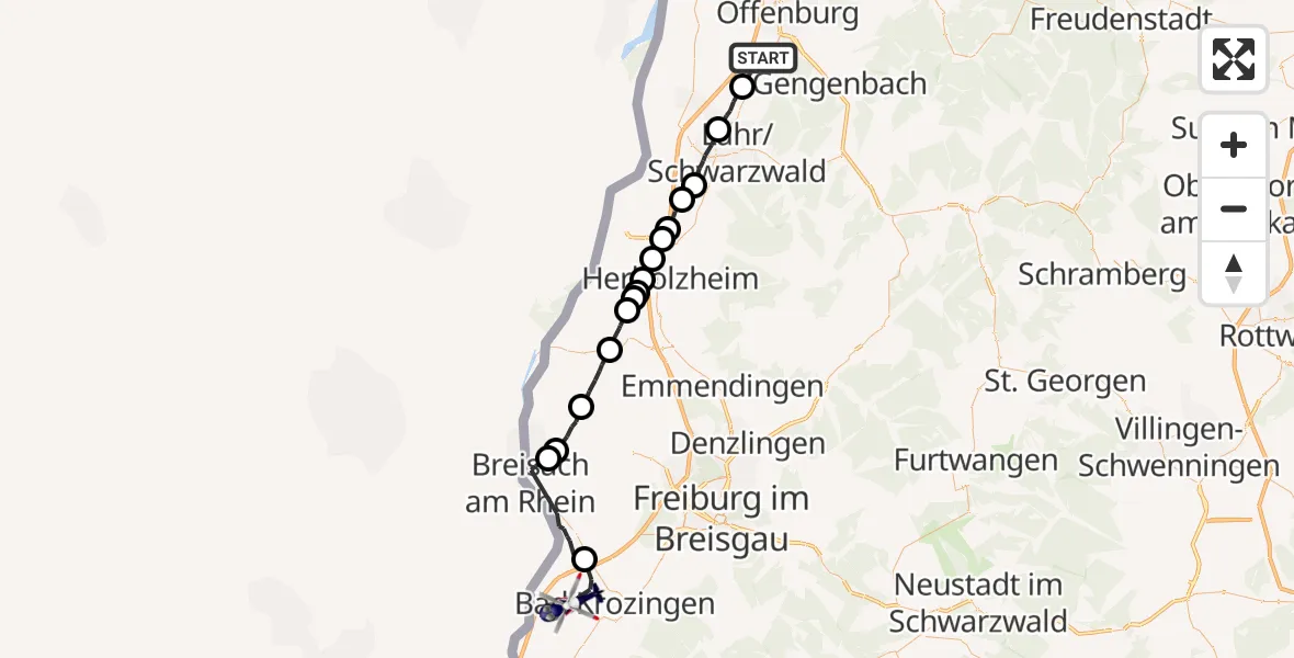Flugroute Polizeihubschrauber Hohberg - Hartheim am Rhein, 13 Oktober 2026, 08:49