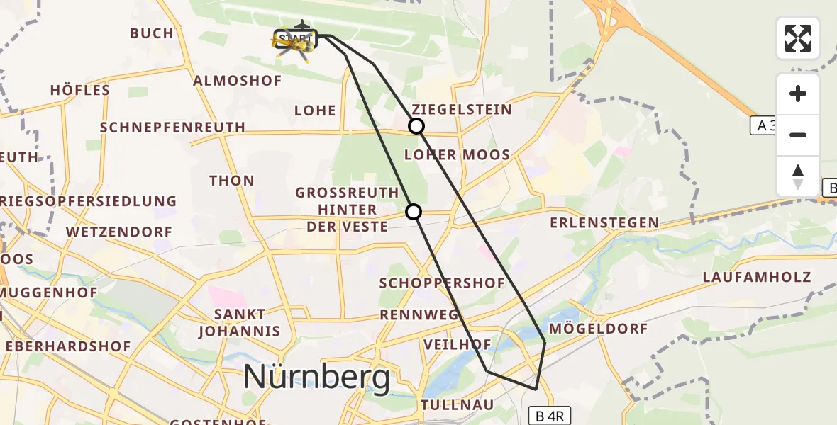 Flugroute Ambulanzhubschrauber Flughafen Nuremberg - Flughafen Nuremberg, 13 Oktober 2026, 08:49