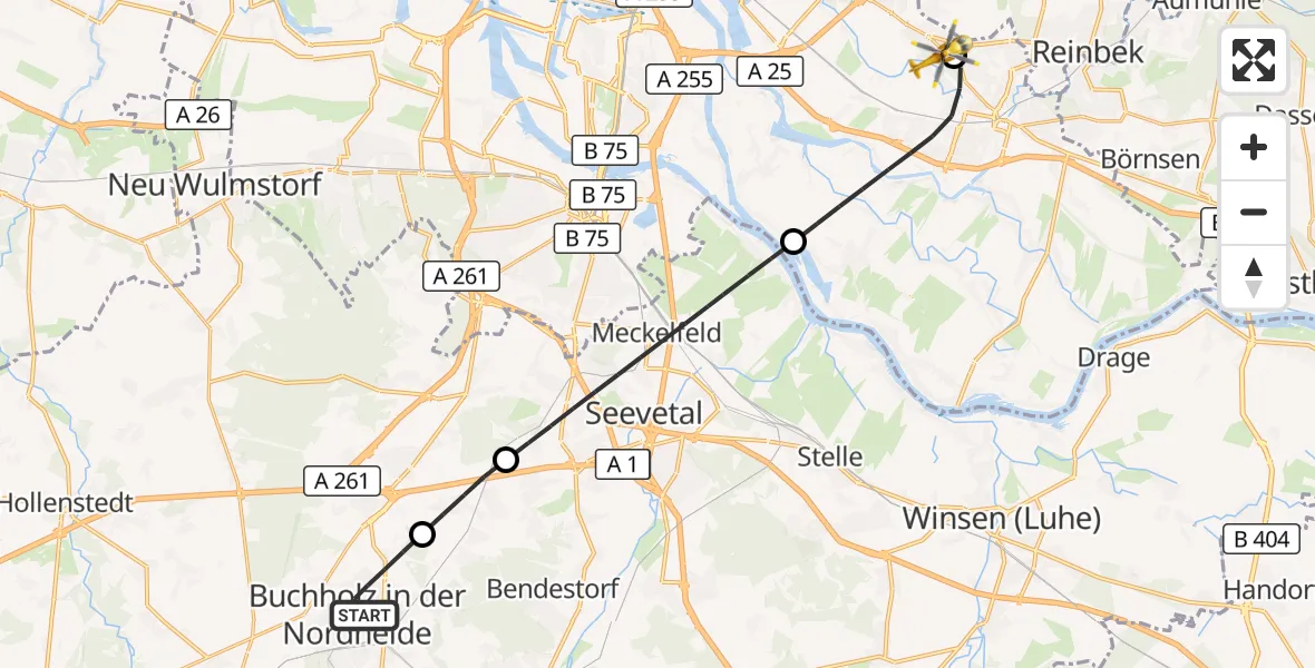 Flugroute Rettungshubschrauber Buchholz in der Nordheide - Christoph Hansa ADAC Hubschrauberlandeplatz, 13 Oktober 2026, 08:59