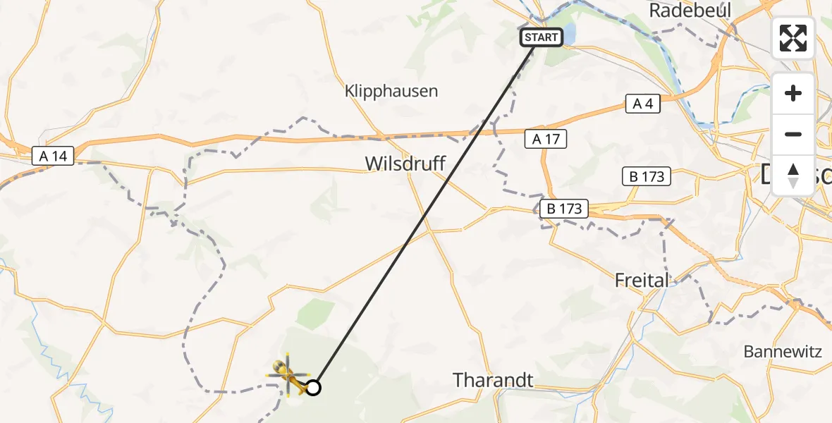 Flugroute Rettungshubschrauber Dresden - Tharandt, 13 Oktober 2026, 08:59