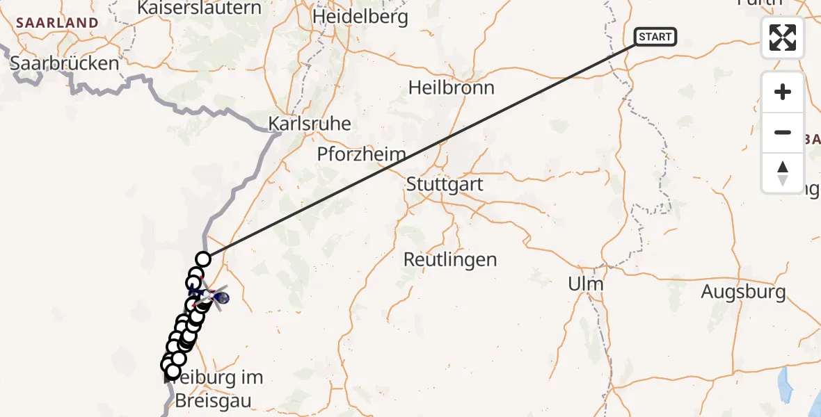 Flugroute Polizeihubschrauber Colmberg - Lahr/Schwarzwald, 13 Oktober 2026, 09:00