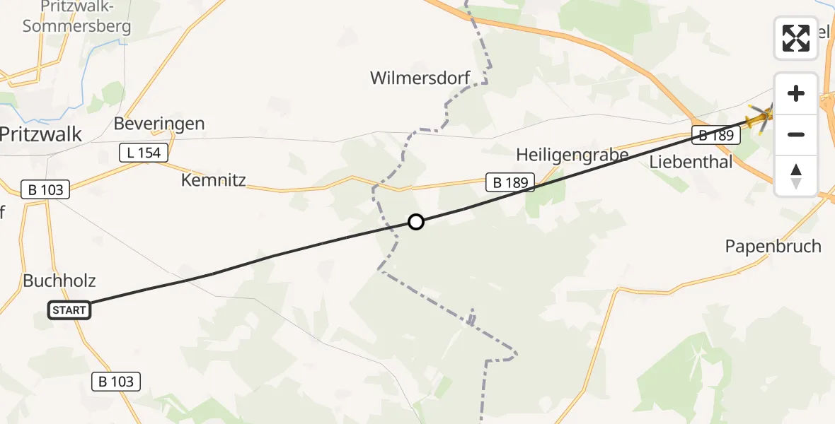 Flugroute Rettungshubschrauber Pritzwalk - Heiligengrabe, 13 Oktober 2026, 09:00