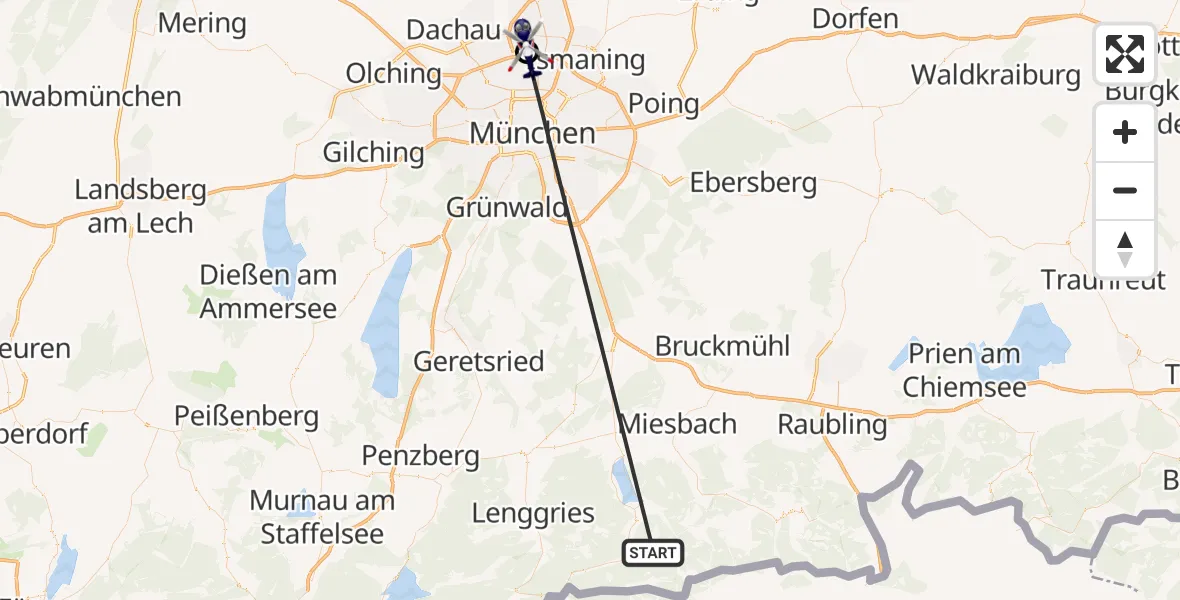 Flugroute Polizeihubschrauber Rottach-Egern - Oberschleissheim Hubschrauberlandeplatz, 13 Oktober 2026, 09:11
