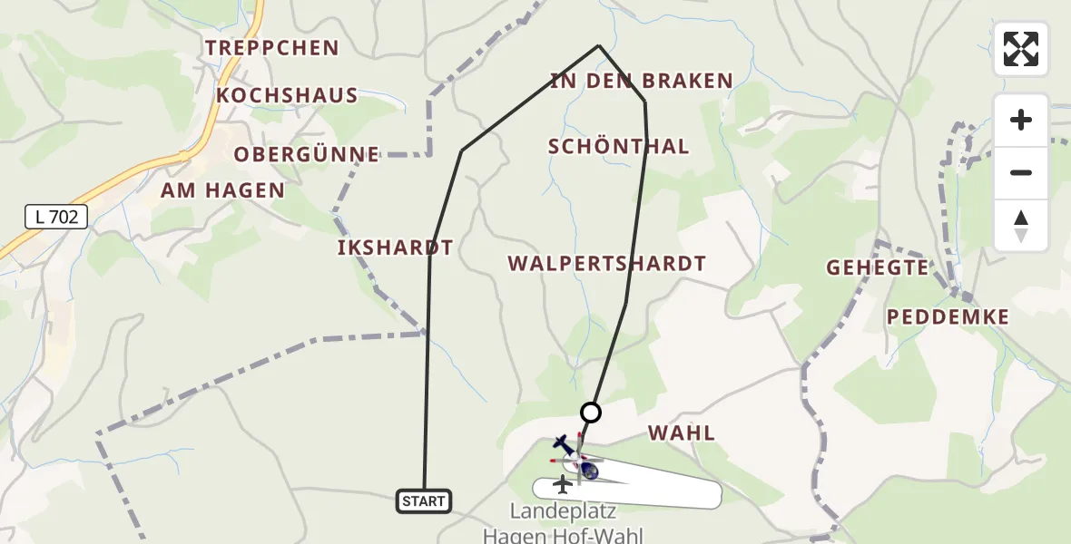 Flugroute Polizeihubschrauber Hagen - Hagen-Hof-Wahl Flugplatz, 13 Oktober 2026, 09:15
